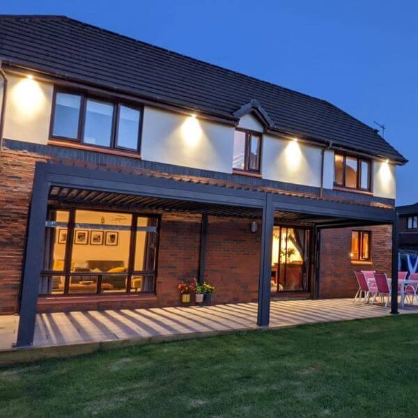 Suns Lifestyle Rota Louvered Pergola Lifestyle Night Image